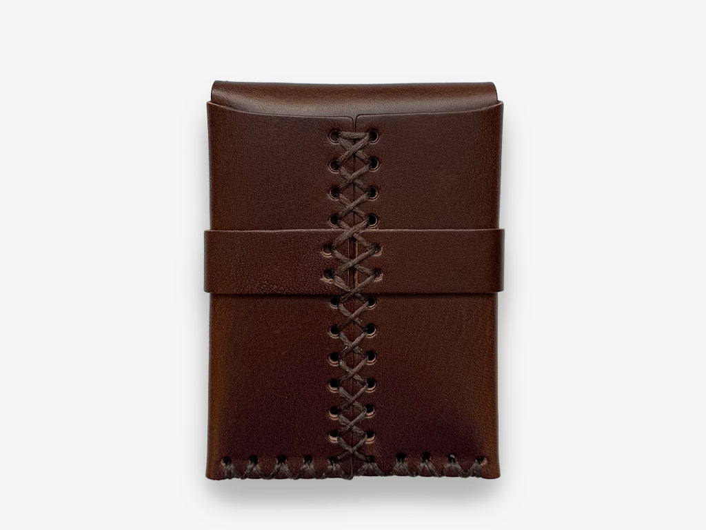 No. 155-GD Card Case with Flap Skel, Dark Brown
