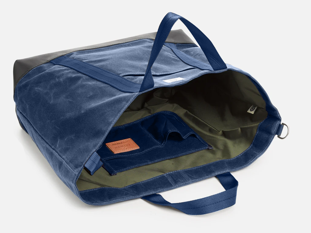 Blue bag with a visible brand logo on a white background